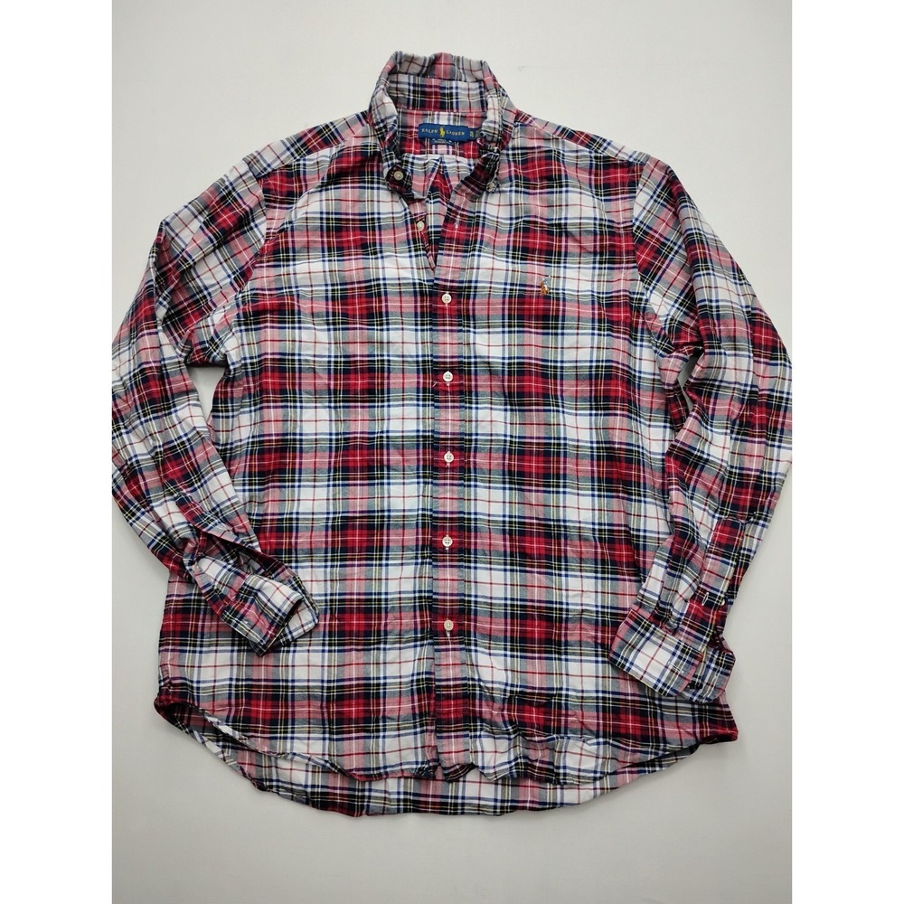 Ralph Lauren Button Down Long Sleeve Shirt Oxford Plaid Mens XL Red Flesh Pony